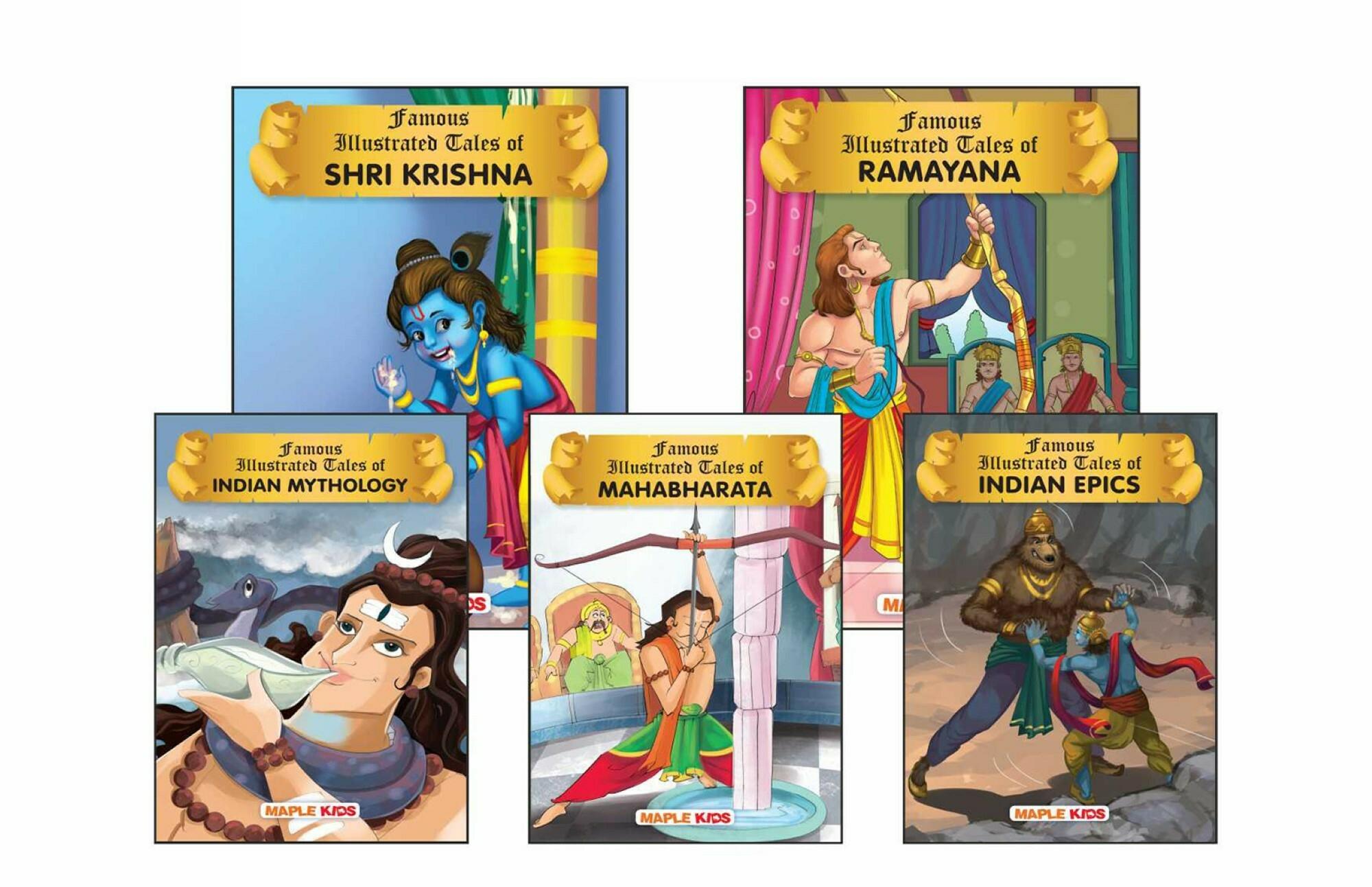 Mythological Tales Illustrated Set of 5 Books with 85 Moral Stories for  children Mahabharata Shri Krishna Indian Mythology Ramayana Indian Epics -  JioMart