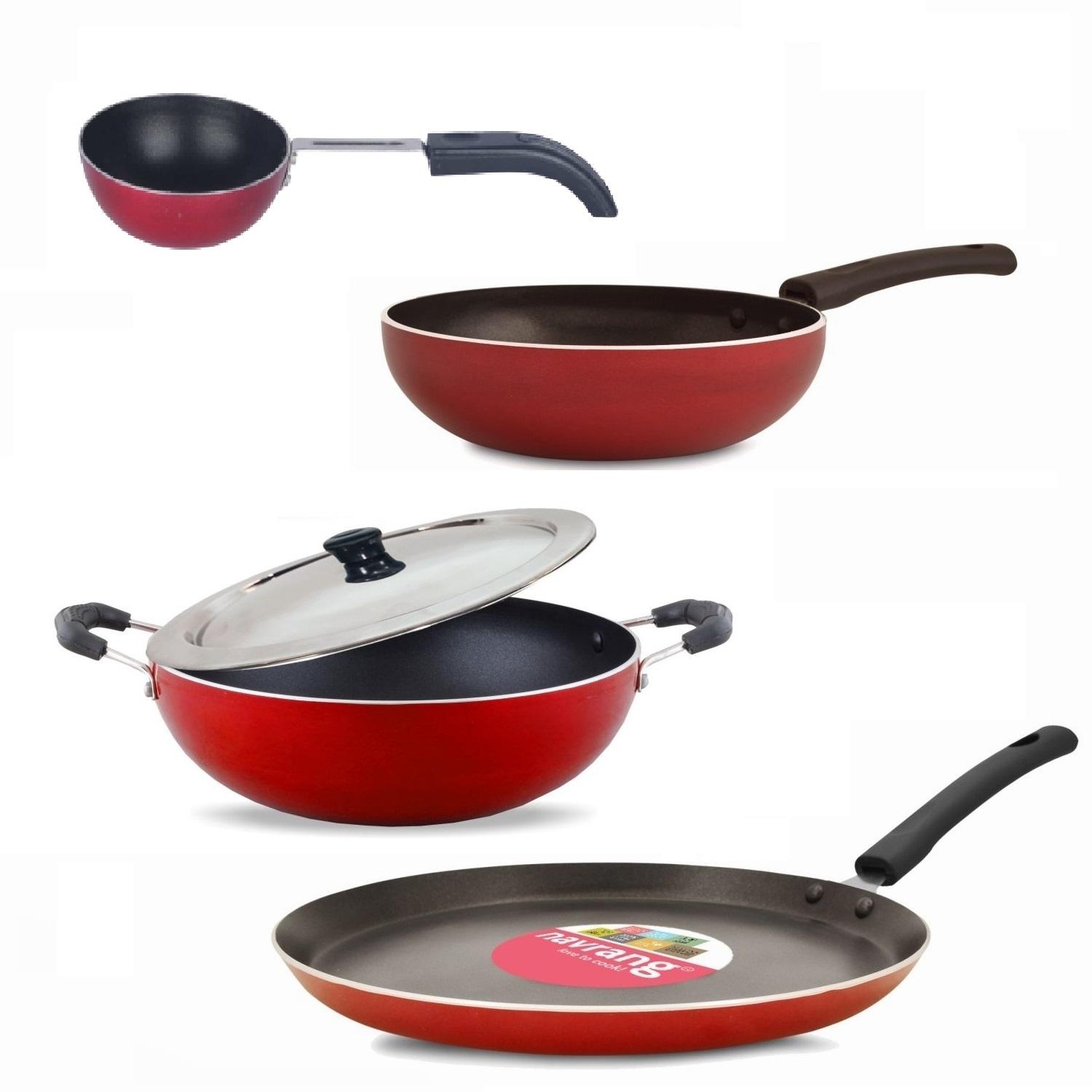 Details about   Navrang Nonstick Aluminum Cookware Set;Tawa 275 Kadai 230;Red-Set-b2y 