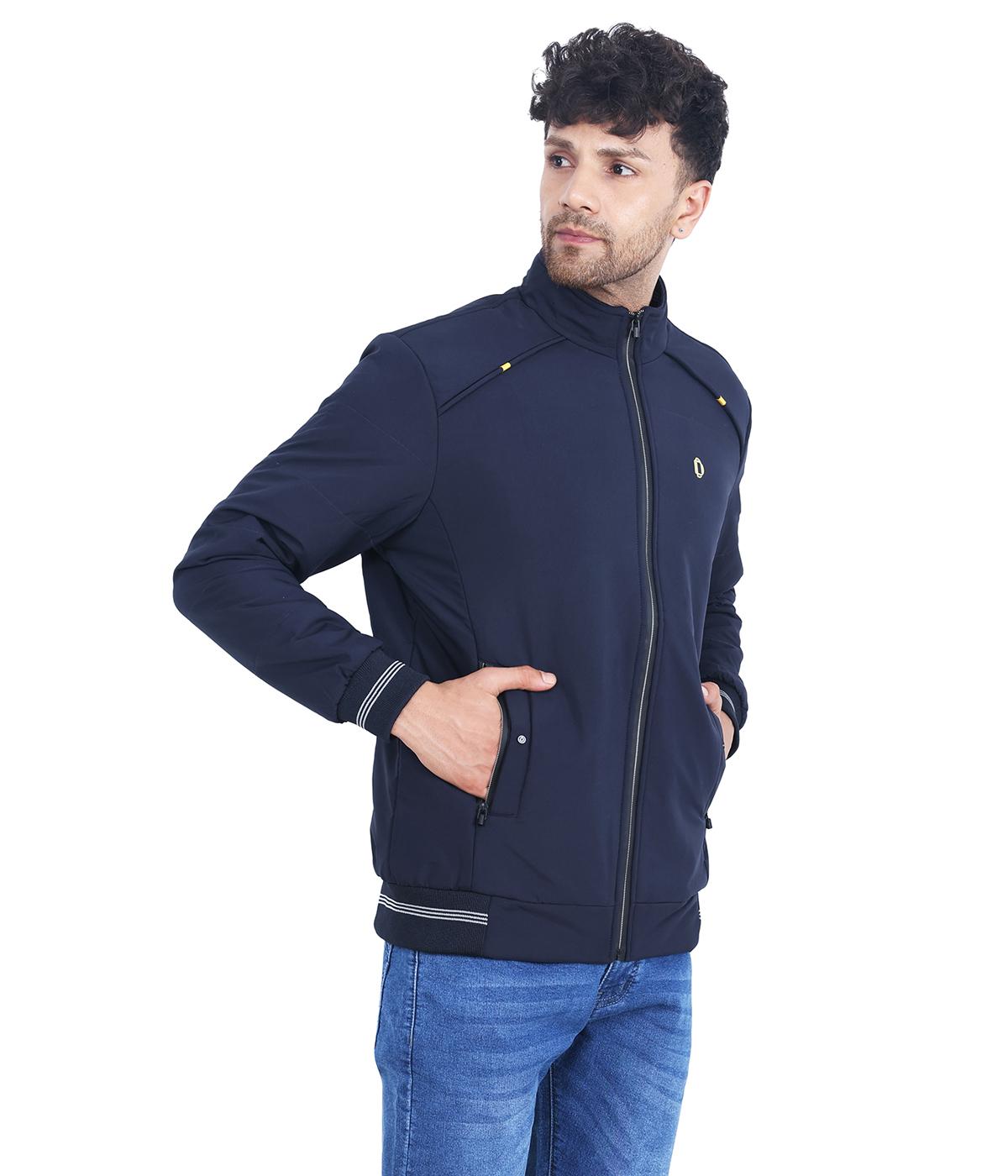 Buy Dollar Casual Solid Bomber Jacket For Men In Navy Blue Color