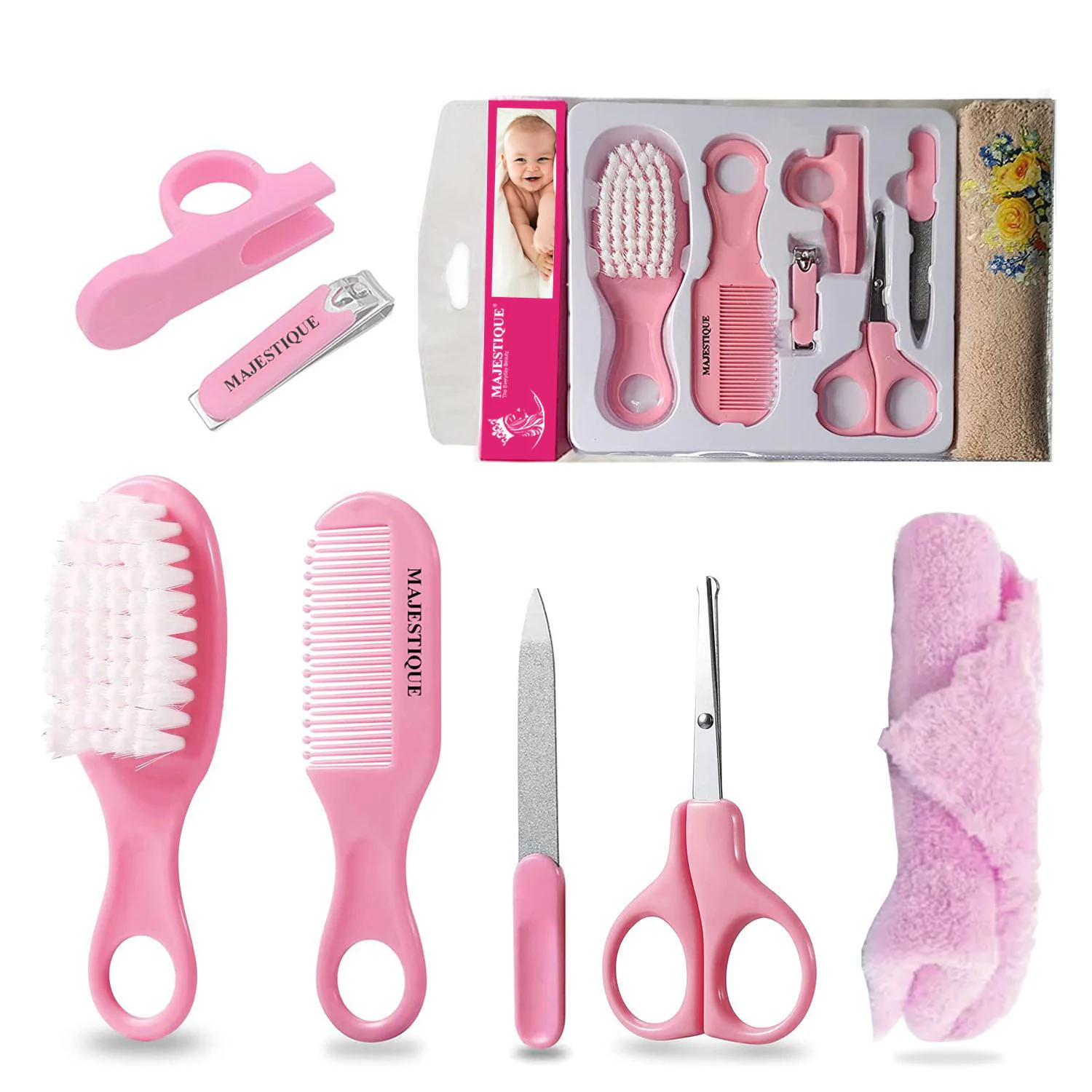 Majestique Baby Grooming Set - Baby Hair Brush, Comb, Nail Clipper, Nail  File and Soft Baby Towel, Baby Products for New Born Baby Gifts Toddlers  Infant Girl Boys Keep Clean (7 in