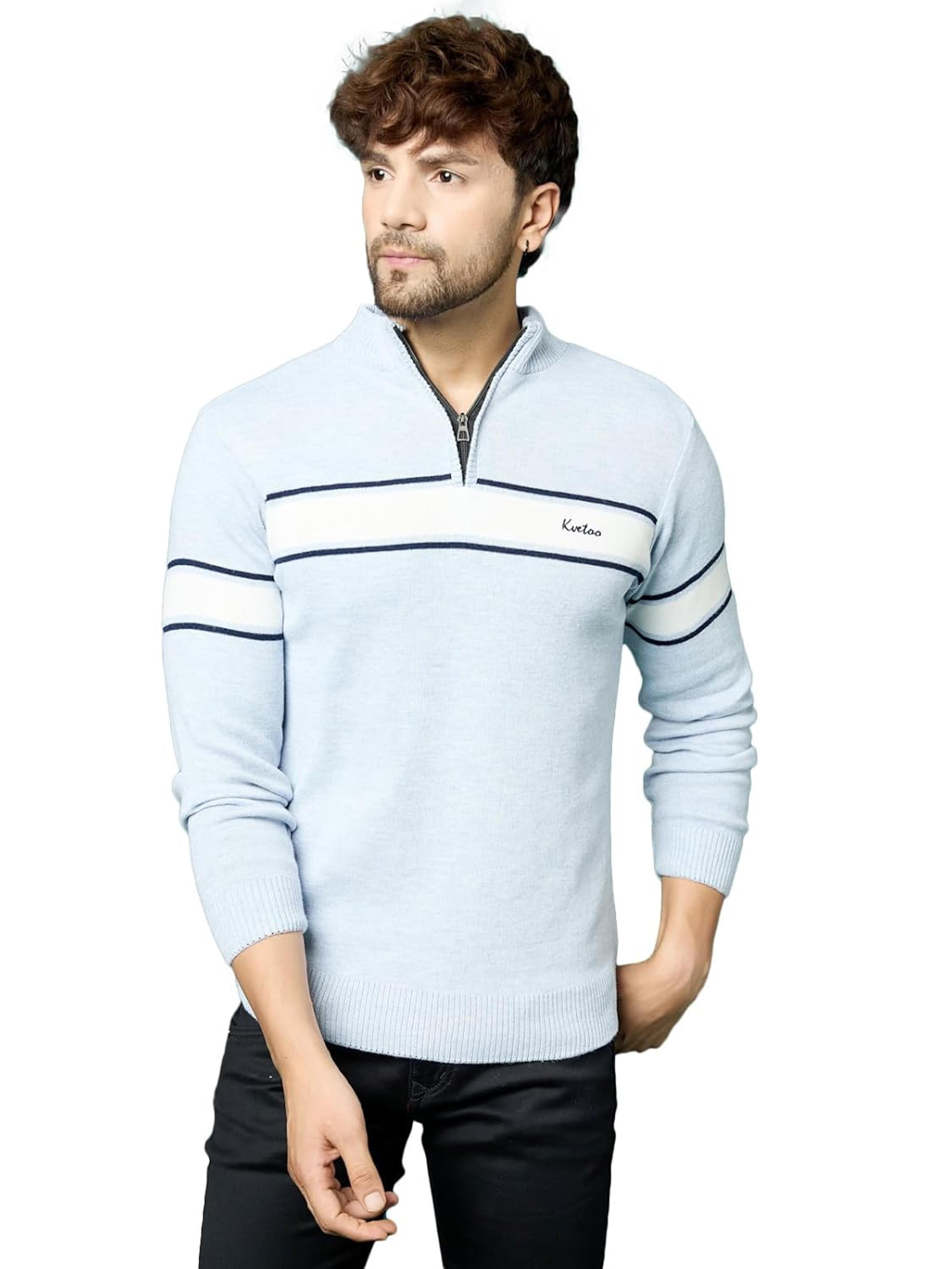 Buy Kvetoo Men High Neck Zip Full Sleeve Woolen Winter Sweater