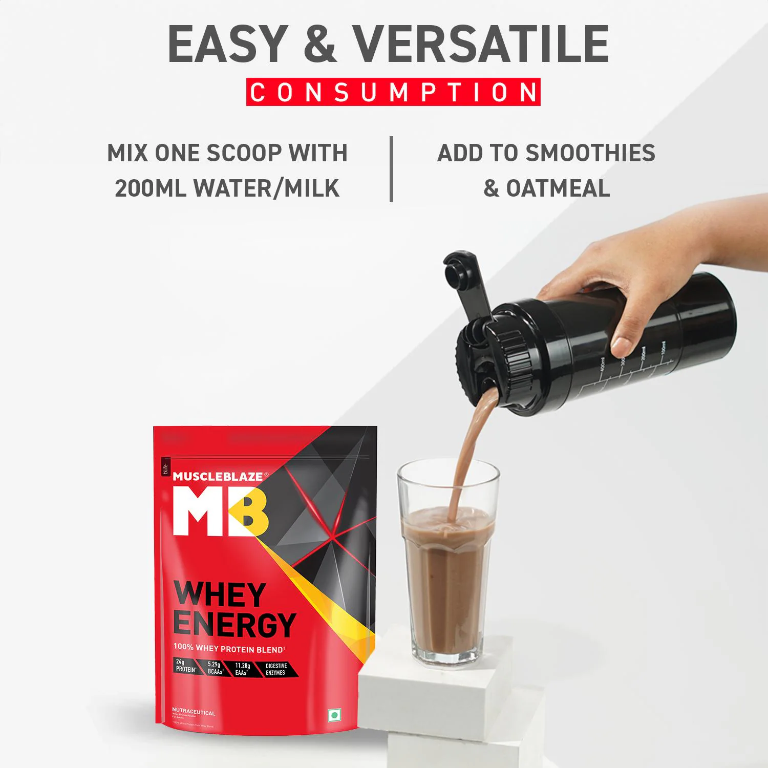 Buy MuscleBlaze Whey Energy (Chocolate, 1kg / 2.2lbs) | 24g