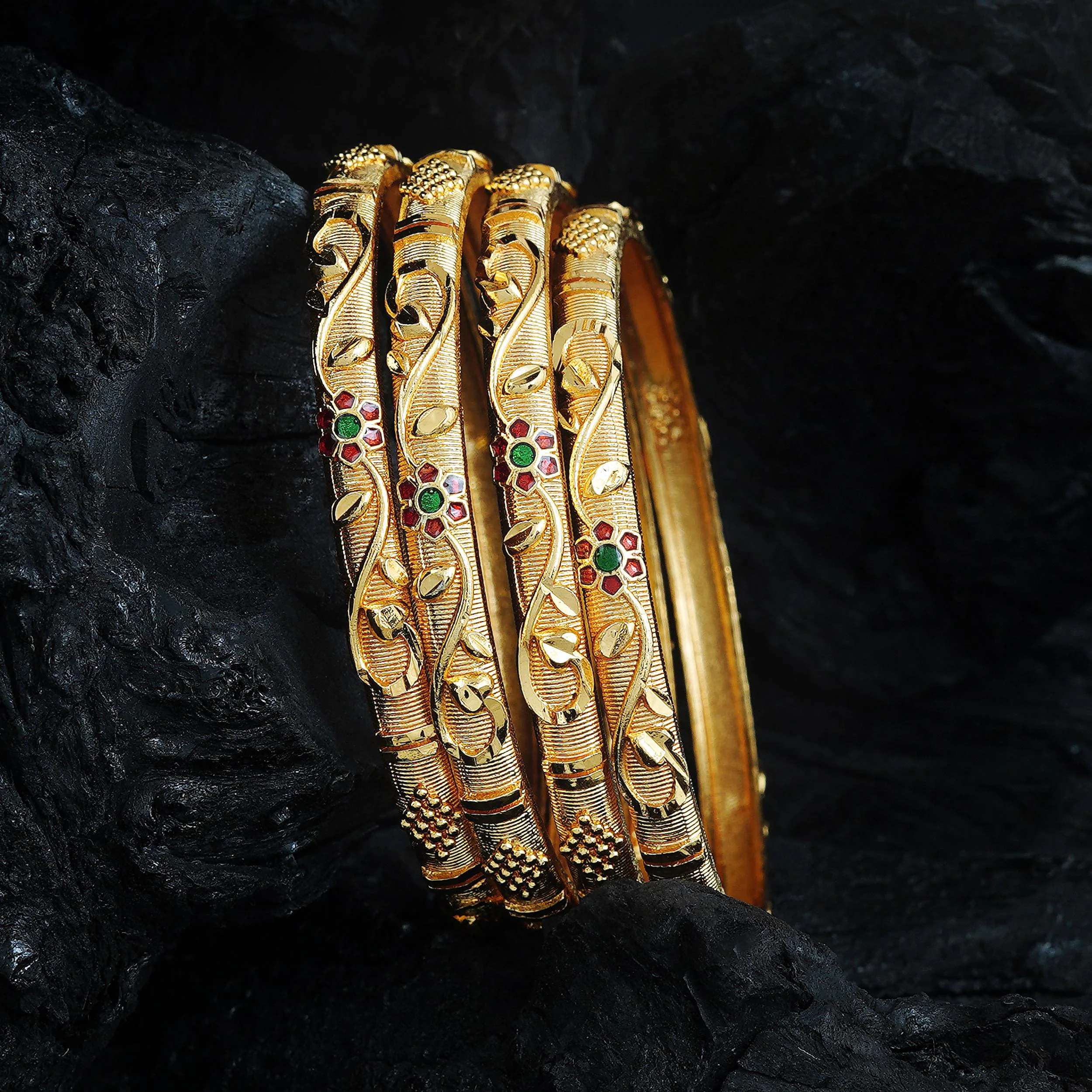 Buy Mansiyaorange Four Gold Plated Multicolor Meena Bangle Bangdi