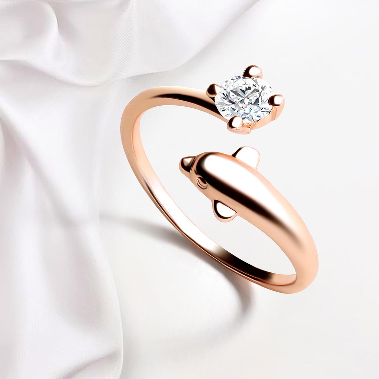 Buy Mahi Rose Gold Plated Dolphin Shaped Adjustable Finger