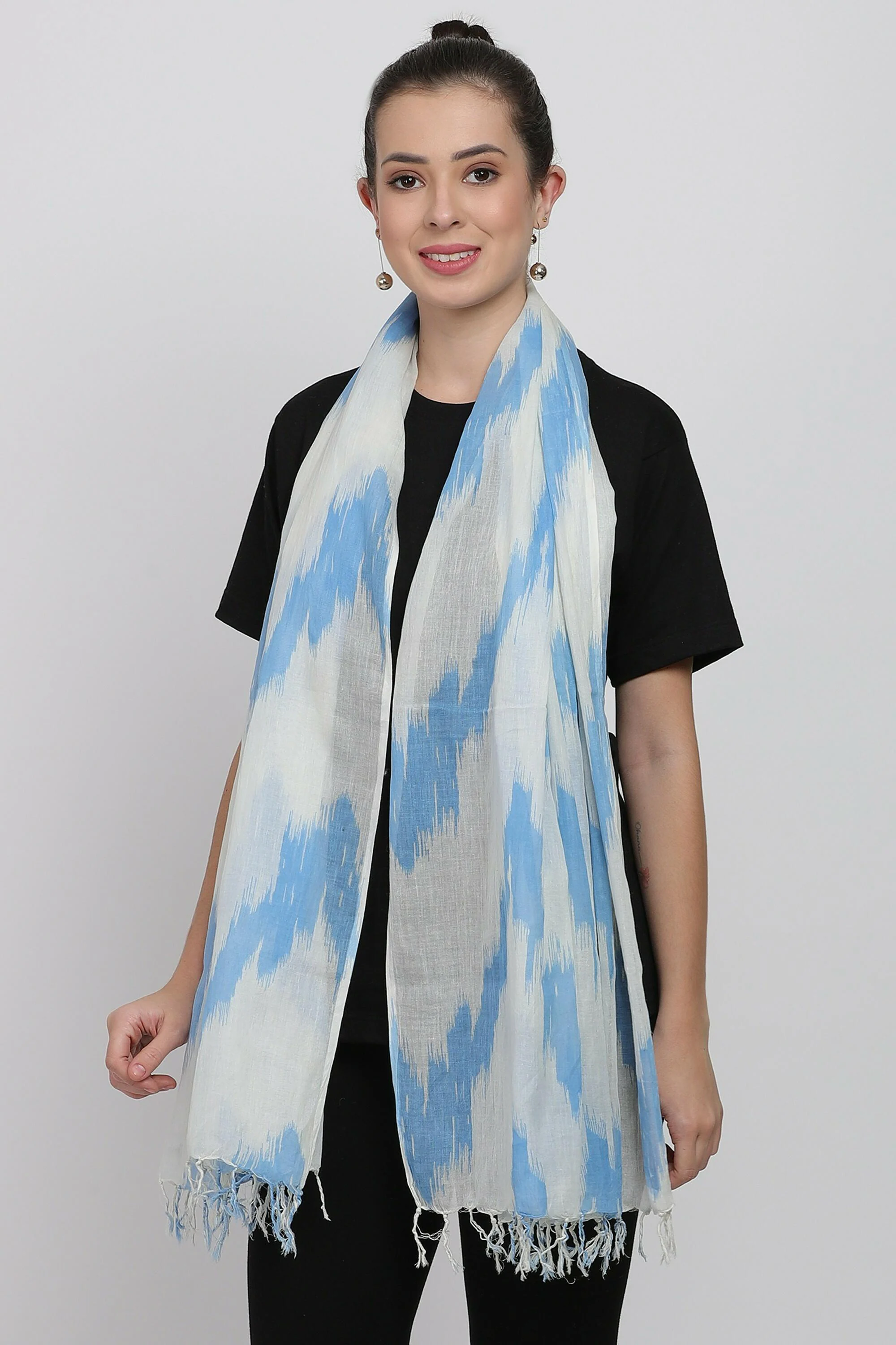 Buy Cashmere Craft's Blue Printed Pure Cotton Stole/scarf Online